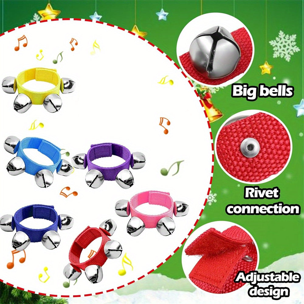 2 sets of Wrist Band Jingle Bells in 6 colors for kids, can be used as musical instruments.