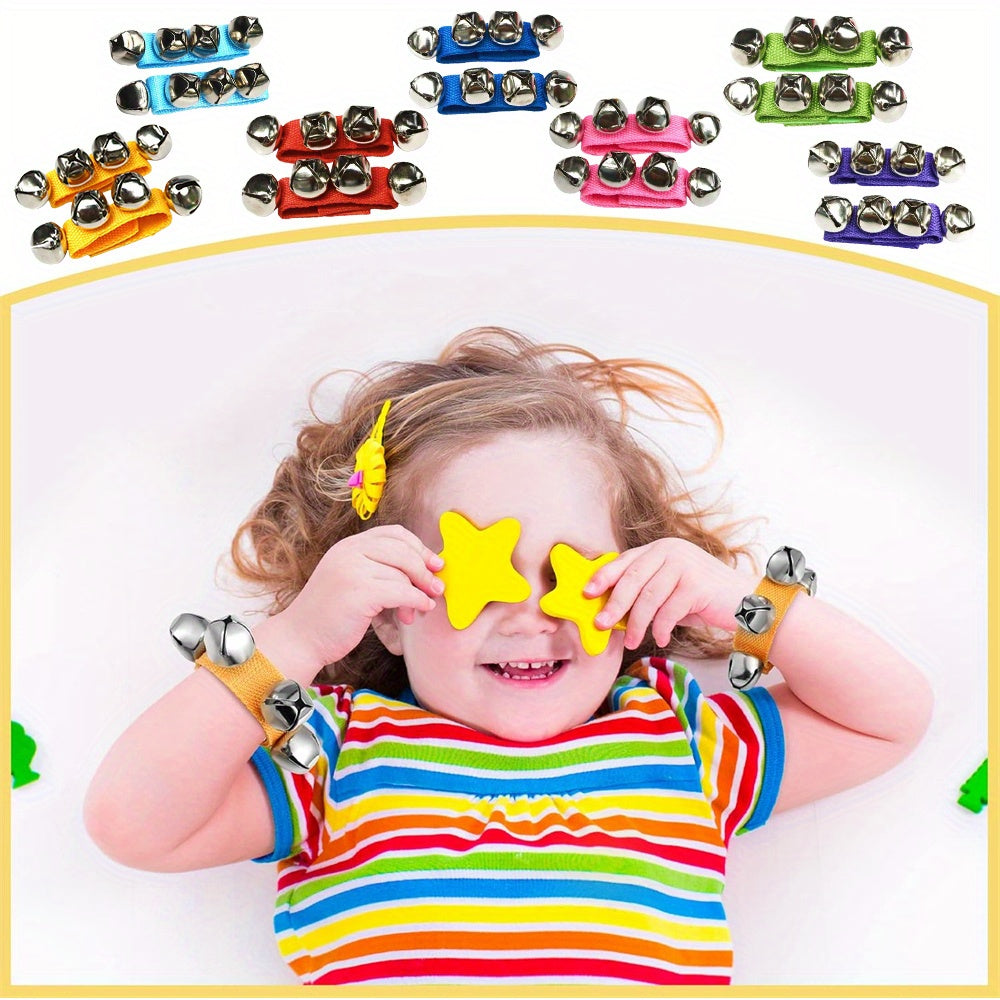 2 sets of Wrist Band Jingle Bells in 6 colors for kids, can be used as musical instruments.