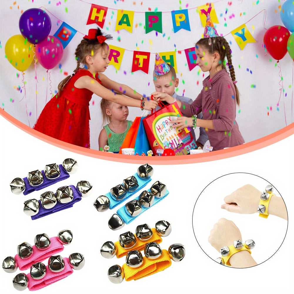 2 sets of Wrist Band Jingle Bells in 6 colors for kids, can be used as musical instruments.