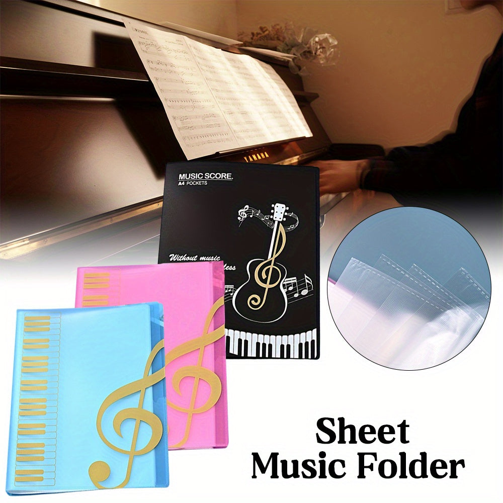 40 Pocket Bookmarks for Guitar Sheet Music, Front and Back, Holds 80 Pages, A4 Data Sheet Music Folder for Staff Notation and Piano Scores.