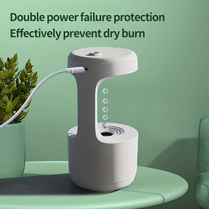 Sleek white anti-gravity humidifier with clock, night light, and USB power ideal for improving air quality and mood in the living room.