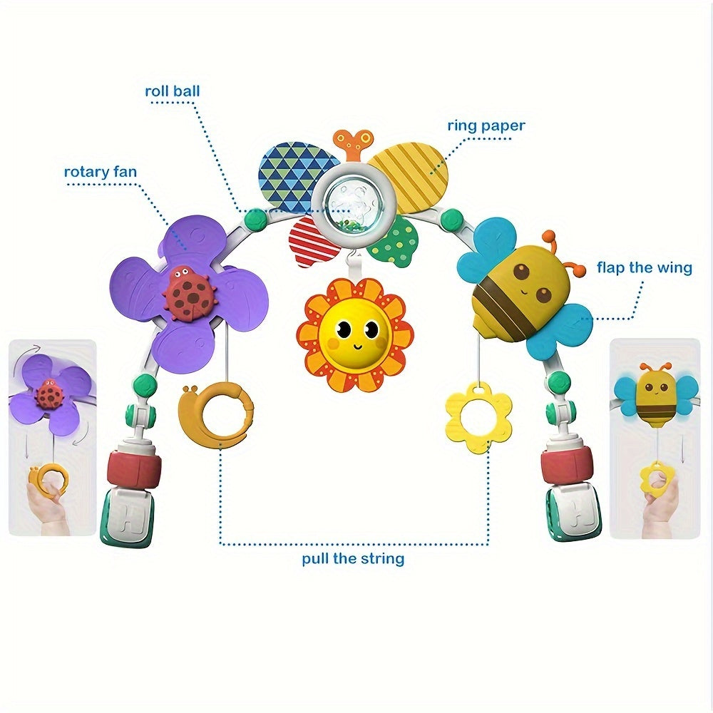 Butterfly, Bee, and Flower Interactive Toys Infant Stroller and Crib Mobile with Rattles - Made of Durable Plastic in China, Suitable for Ages 0-3 Years.