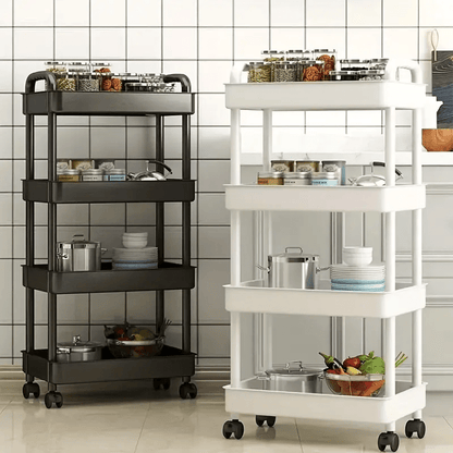 4-Tier Rolling Cart with Drawers - Durable Plastic, Swivel Wheels - Ideal for Storage in Kitchen, Bathroom, Living Room & Office