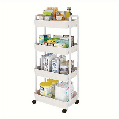 4-Tier Rolling Cart with Drawers - Durable Plastic, Swivel Wheels - Ideal for Storage in Kitchen, Bathroom, Living Room & Office