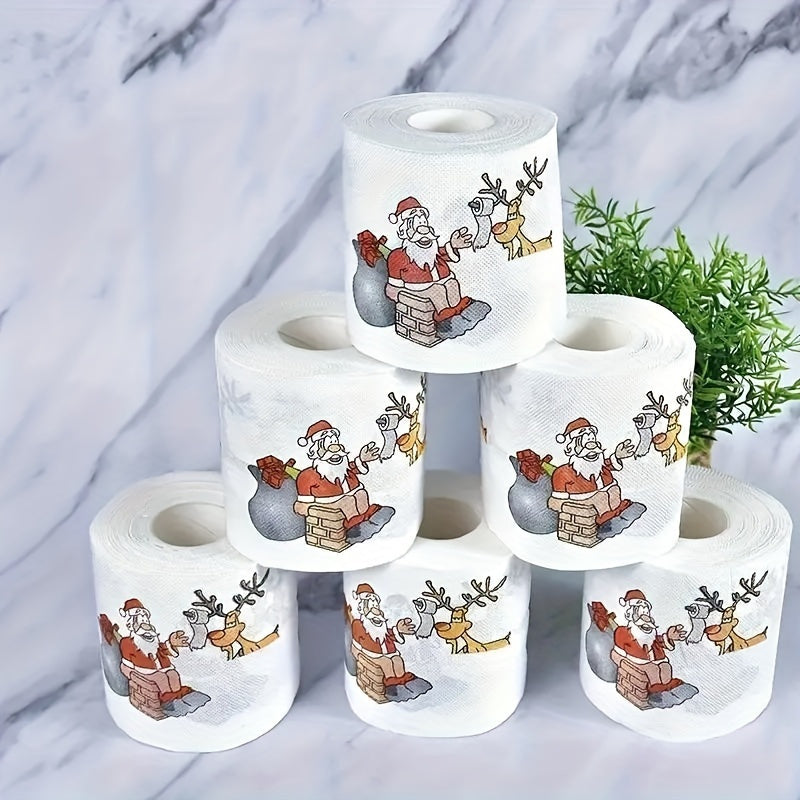 [Top Seller] Fun Santa & Reindeer Design Toilet Paper Roll - 10.01cm x 10.01cm, Ideal for Holiday Home Decor, Party Decorations, Eco-Friendly, Festive Facial Tissues