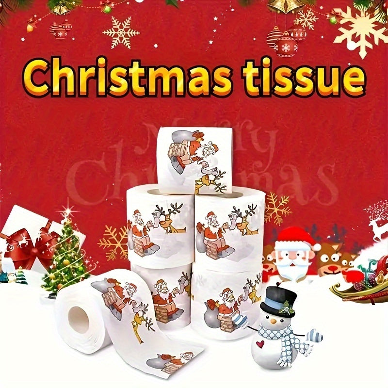 [Top Seller] Fun Santa & Reindeer Design Toilet Paper Roll - 10.01cm x 10.01cm, Ideal for Holiday Home Decor, Party Decorations, Eco-Friendly, Festive Facial Tissues