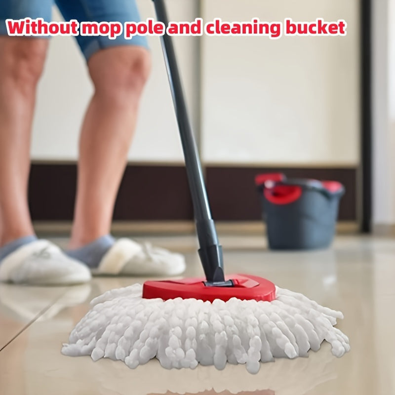 Four pieces of microfiber spin mop heads designed for dual-action wet and dry cleaning. These machine washable heads come with an easy wring system, making them perfect for home cleaning tools. They are compatible with most spin mops.