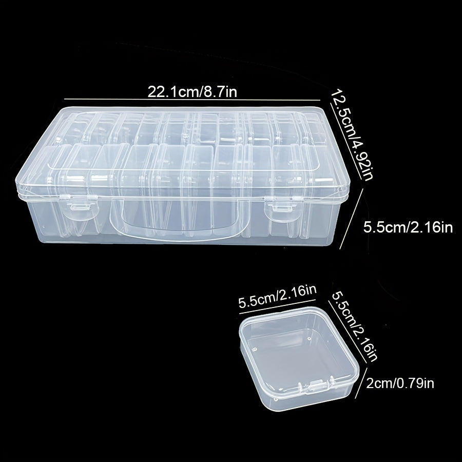 Clear plastic storage set for jewelry, crafts, and small items includes 30 small boxes in a large box. Ideal for DIY crafts, beading, and jewelry making on the go. Available in packs of 20