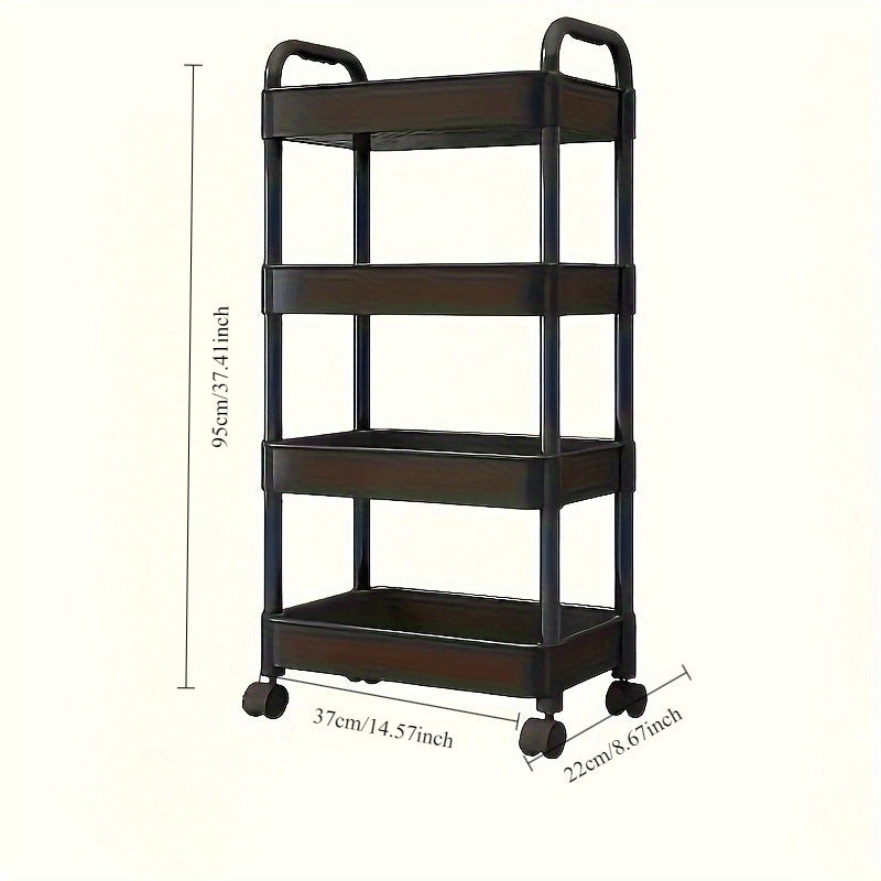 4-Tier Rolling Cart with Drawers - Durable Plastic, Swivel Wheels - Ideal for Storage in Kitchen, Bathroom, Living Room & Office