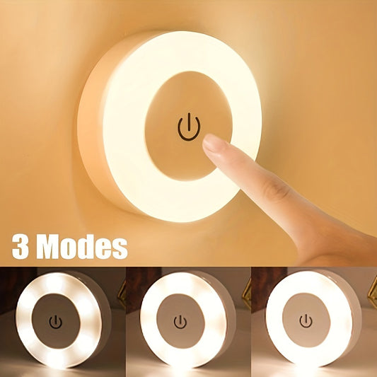 Mini LED touch sensor night light with USB rechargeable battery and magnetic base for versatile placement in any room. Can be dimmed for customizable brightness in bedrooms, kitchens