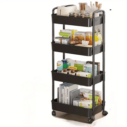 4-Tier Rolling Cart with Drawers - Durable Plastic, Swivel Wheels - Ideal for Storage in Kitchen, Bathroom, Living Room & Office