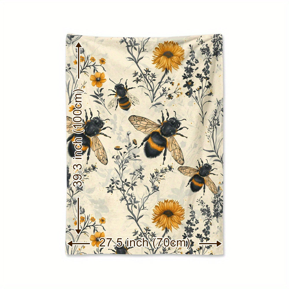 Wildflower and Bee-Inspired Flannel Throw Blanket - Made with 100% Polyester Knitted Quilted Fabric and Digital Print - Versatile Bedding for Year-Round Comfort, Great for Napping, Camping, and Travel - Wonderful Gift for Loved Ones