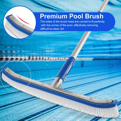 The Portable Swimming Pool Brush Set features an adjustable aluminum handle measuring 160.02cm, making it perfect for cleaning tiles and pool walls. This set is lightweight and easy to store, making it a convenient addition to any pool maintenance