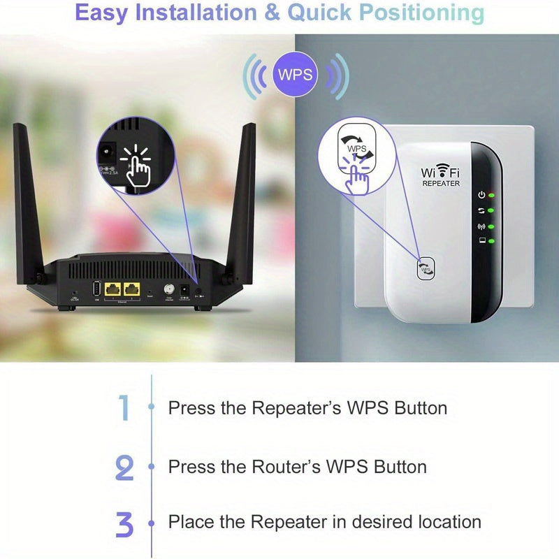 Improve connectivity with our 300Mbps WiFi extender, covering up to 9000 square feet. Easy to install, supports 35 devices and includes Ethernet port.