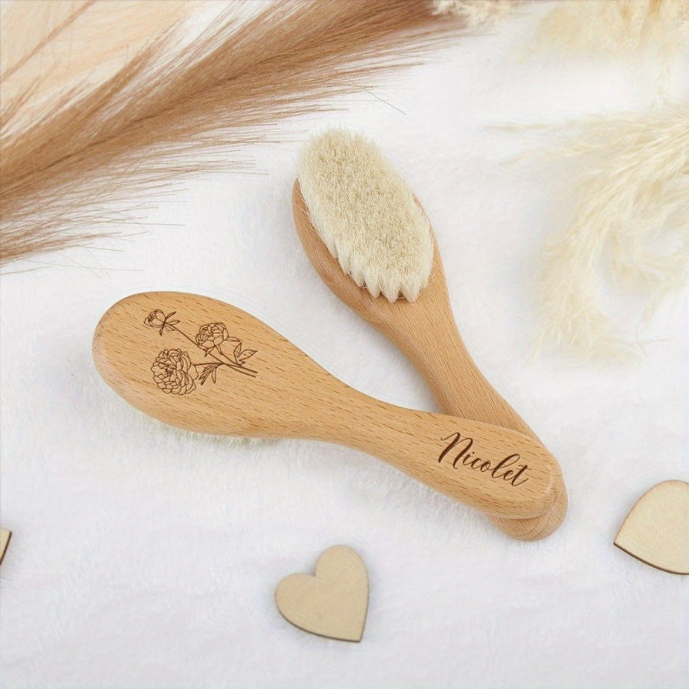 Custom Engraved Wooden Hair Brush with Soft Woolen Bristles - Perfect for Bathing, Personalized keepsake Memory Gift with Old Name