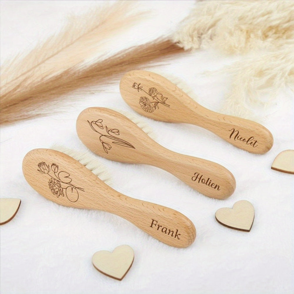 Custom Engraved Wooden Hair Brush with Soft Woolen Bristles - Perfect for Bathing, Personalized keepsake Memory Gift with Old Name