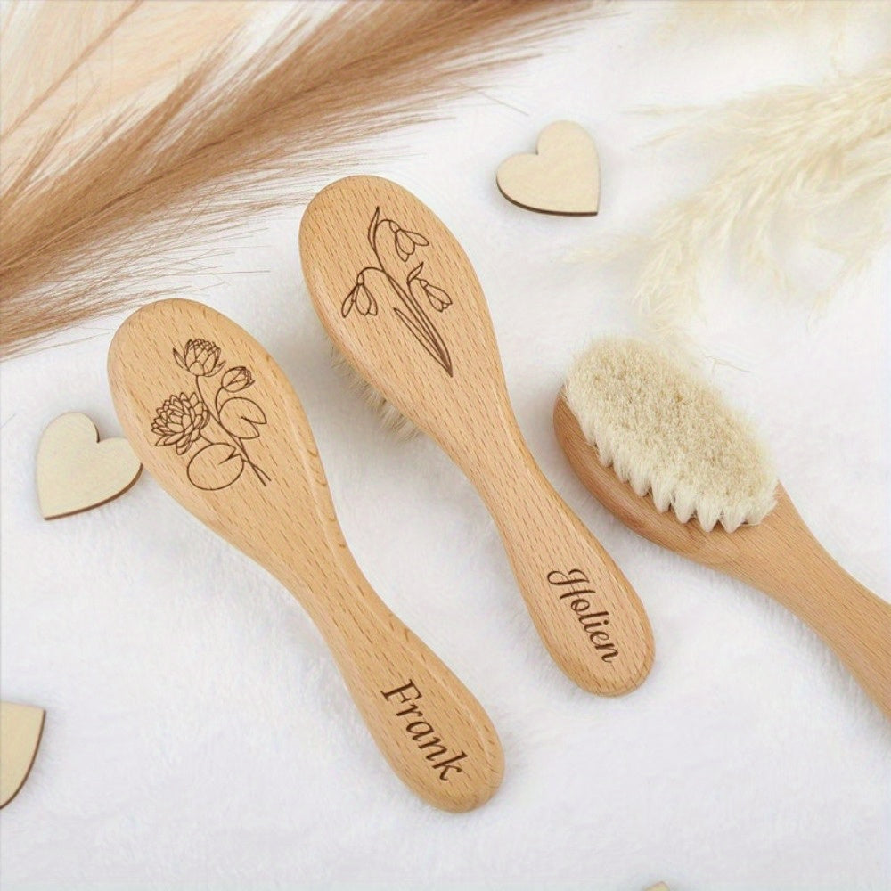 Custom Engraved Wooden Hair Brush with Soft Woolen Bristles - Perfect for Bathing, Personalized keepsake Memory Gift with Old Name