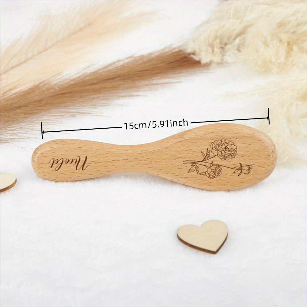 Custom Engraved Wooden Hair Brush with Soft Woolen Bristles - Perfect for Bathing, Personalized keepsake Memory Gift with Old Name