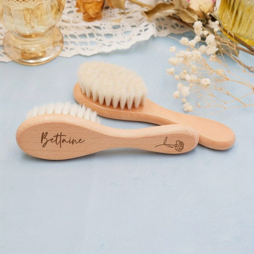 Engraved Hair Brush with Soft Wool Bristles and Wooden Handle - Personalized Bath Comb with Name - Perfect Keepsake Gift for Christmas and Holiday Giving