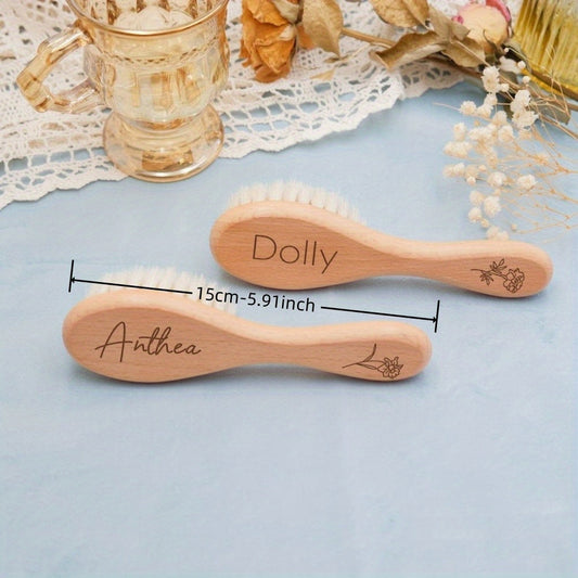 Engraved Hair Brush with Soft Wool Bristles and Wooden Handle - Personalized Bath Comb with Name - Perfect Keepsake Gift for Christmas and Holiday Giving