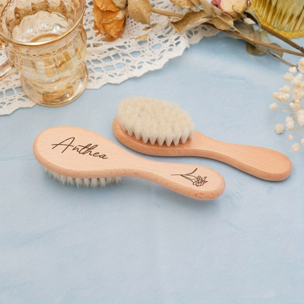 Engraved Hair Brush with Soft Wool Bristles and Wooden Handle - Personalized Bath Comb with Name - Perfect Keepsake Gift for Christmas and Holiday Giving