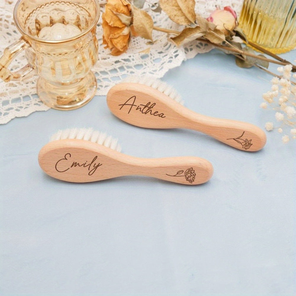 Engraved Hair Brush with Soft Wool Bristles and Wooden Handle - Personalized Bath Comb with Name - Perfect Keepsake Gift for Christmas and Holiday Giving