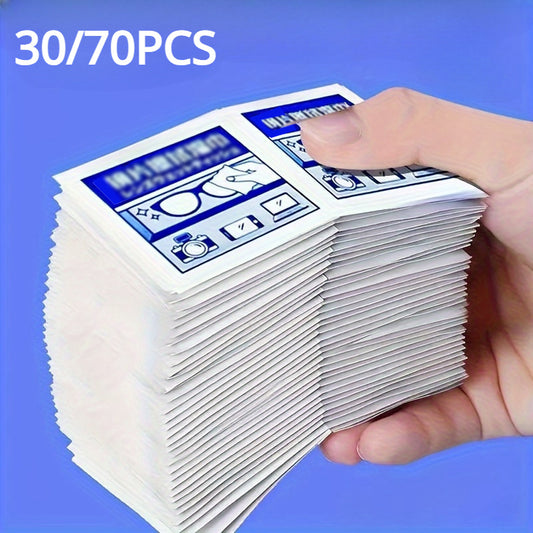 30/70pcs Fragrance-Free Multi-Purpose Cleaning Wipes for Glasses, Screens & More. Streak-free, Portable and Home Use, White with Blue Design. Lens Cleaning Wipes with No Streak Formula.