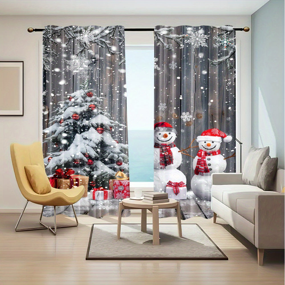 Get a beautiful 2-piece set of Snowman and Christmas Scene curtains featuring a rod pocket design. These curtains are digitally printed on high-quality polyester fabric, perfect for enhancing your living room, kitchen, bedroom, or dining room decor.