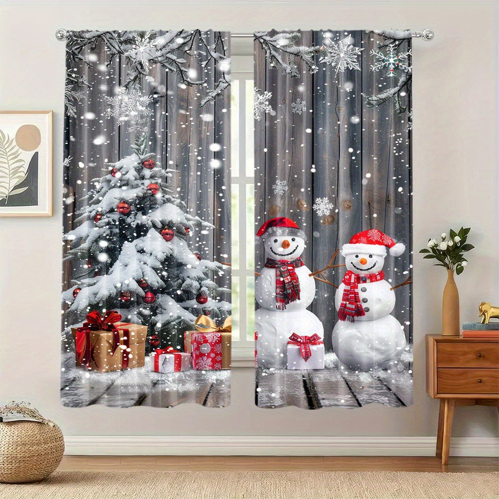 Get a beautiful 2-piece set of Snowman and Christmas Scene curtains featuring a rod pocket design. These curtains are digitally printed on high-quality polyester fabric, perfect for enhancing your living room, kitchen, bedroom, or dining room decor.