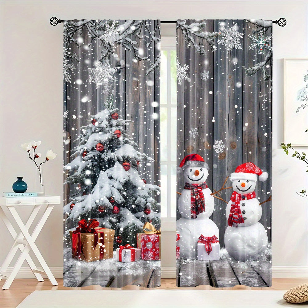 Get a beautiful 2-piece set of Snowman and Christmas Scene curtains featuring a rod pocket design. These curtains are digitally printed on high-quality polyester fabric, perfect for enhancing your living room, kitchen, bedroom, or dining room decor.