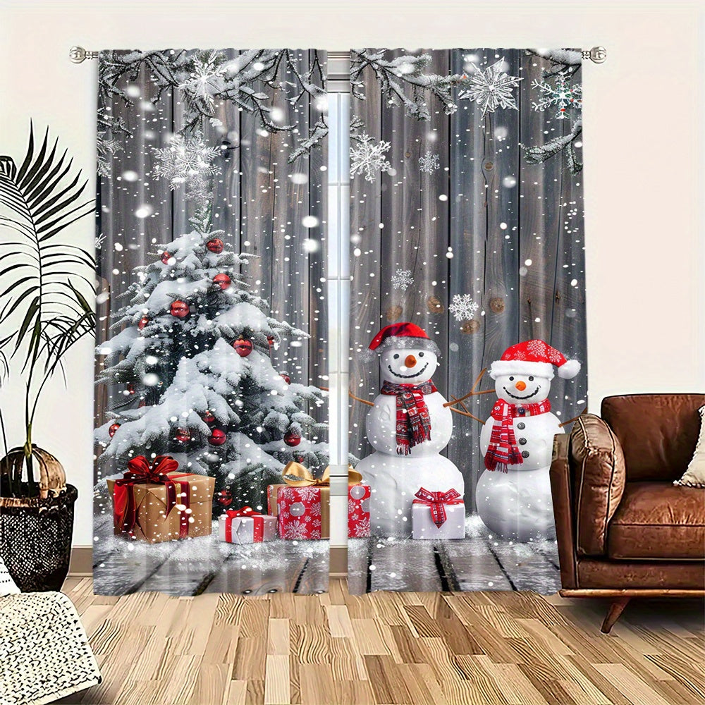 Get a beautiful 2-piece set of Snowman and Christmas Scene curtains featuring a rod pocket design. These curtains are digitally printed on high-quality polyester fabric, perfect for enhancing your living room, kitchen, bedroom, or dining room decor.