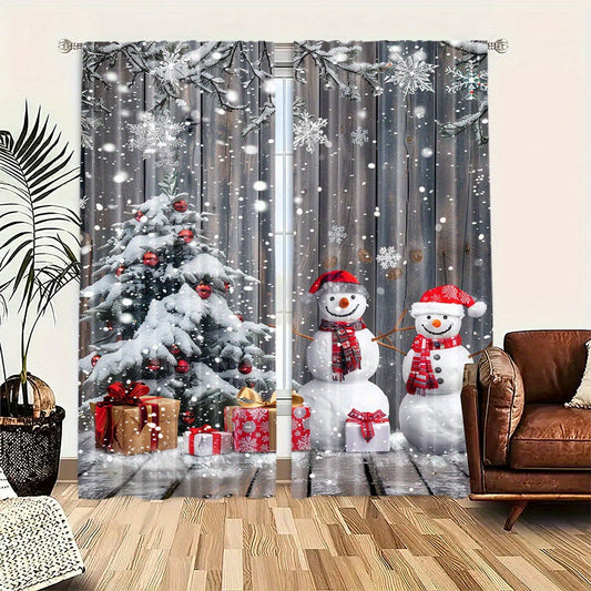 Get a beautiful 2-piece set of Snowman and Christmas Scene curtains featuring a rod pocket design. These curtains are digitally printed on high-quality polyester fabric, perfect for enhancing your living room, kitchen, bedroom, or dining room decor.