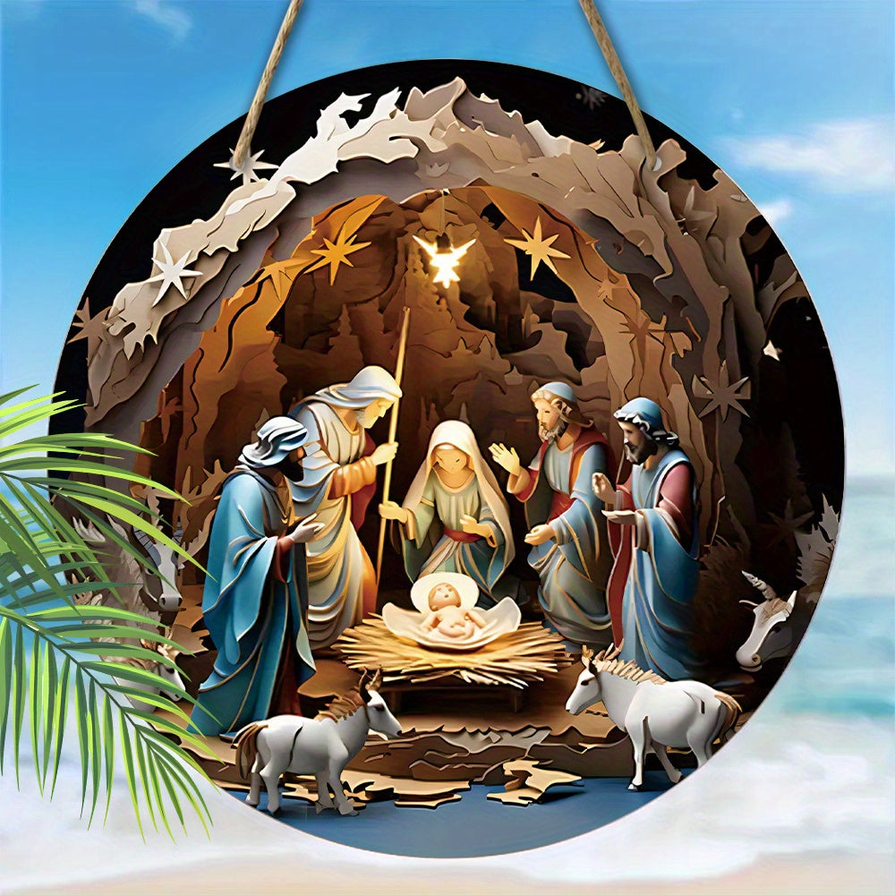 Get your hands on the charming Round Wooden Nativity Scene Hanging Sign for only $19.99! This Christian Wall Art Decor piece is perfect for adding a festive touch to your Christmas Garden or Courtyard. It also doubles as a Farmhouse Home Decor item and