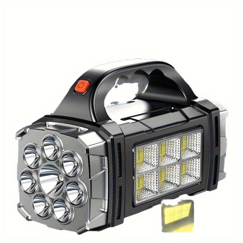 Portable, dual rechargeable, ultra-bright LED searchlight for outdoor adventures.