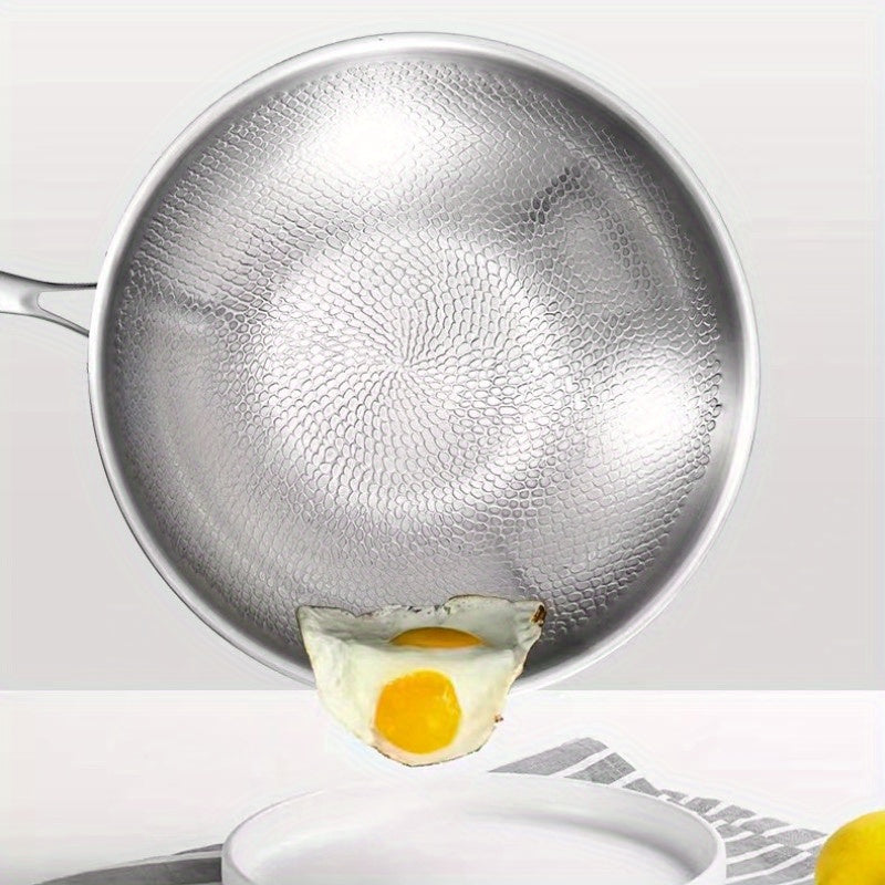 Titanium-coated Multi-Ply Steel Wok with Hammered Surface, Compatible with Induction and Gas Stoves, Scratch-Resistant, Lightweight Design, Versatile Cookware for All Uses.