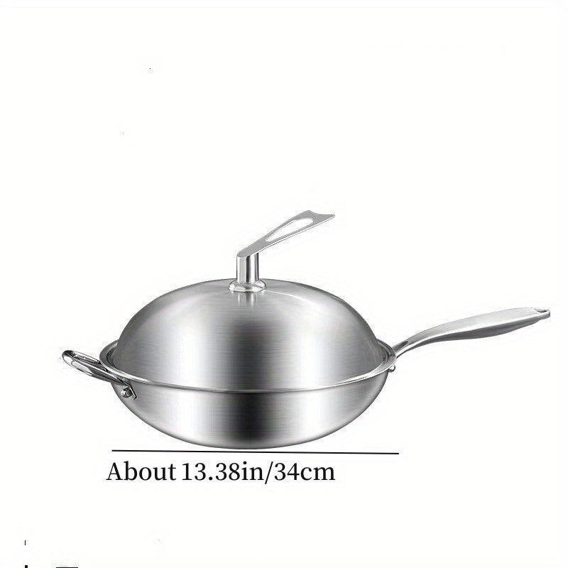 Universal Cookware Titanium qoplamali ko'p qatlamli wok, zarbali sirt, chizishdan himoyalangan, gaz pechlari va induksiyaga mos keladi.