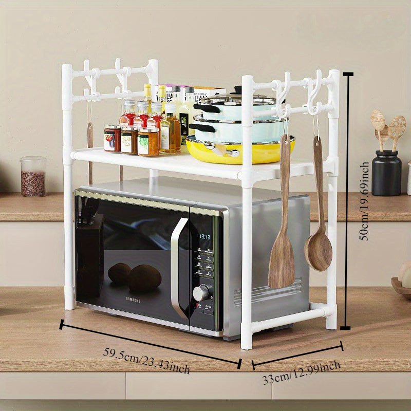 Contemporary Freestanding Multi-Layer Kitchen Storage Rack for Microwave, Spices, and Oven, Made of Plastic and Metal, with Open Shelving Organizer