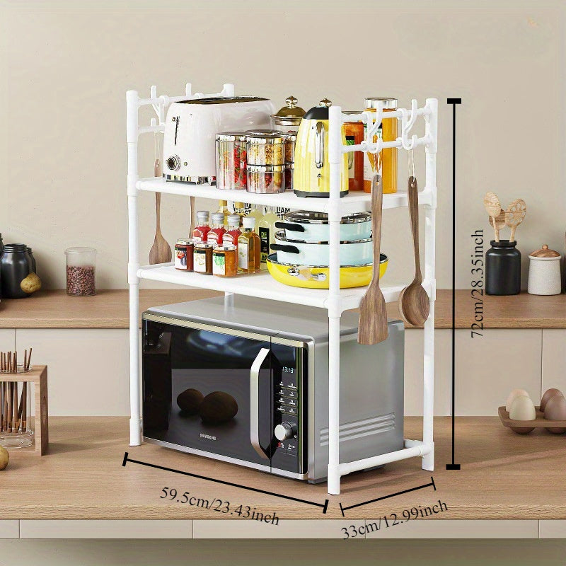 Contemporary Freestanding Multi-Layer Kitchen Storage Rack for Microwave, Spices, and Oven, Made of Plastic and Metal, with Open Shelving Organizer