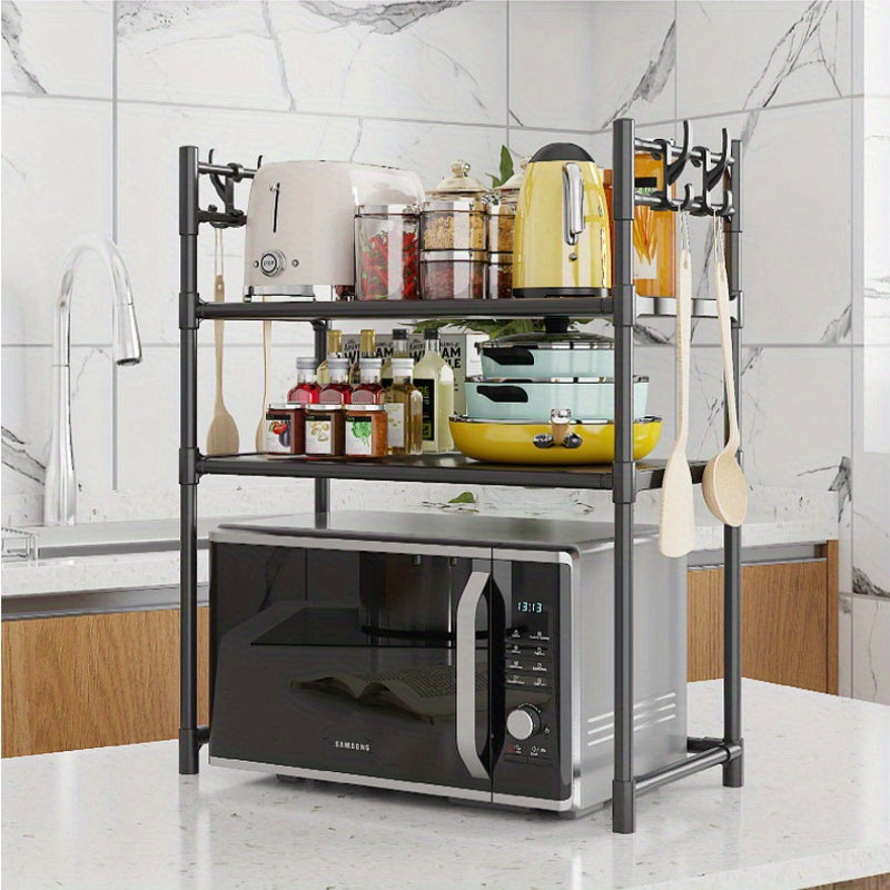 Contemporary Freestanding Multi-Layer Kitchen Storage Rack for Microwave, Spices, and Oven, Made of Plastic and Metal, with Open Shelving Organizer