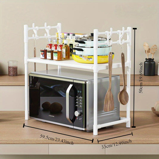 Contemporary Freestanding Multi-Layer Kitchen Storage Rack for Microwave, Spices, and Oven, Made of Plastic and Metal, with Open Shelving Organizer