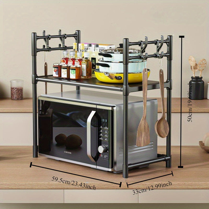 Contemporary Freestanding Multi-Layer Kitchen Storage Rack for Microwave, Spices, and Oven, Made of Plastic and Metal, with Open Shelving Organizer