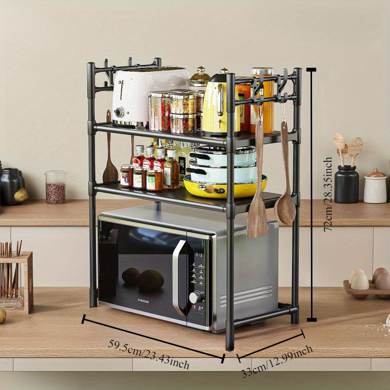 Contemporary Freestanding Multi-Layer Kitchen Storage Rack for Microwave, Spices, and Oven, Made of Plastic and Metal, with Open Shelving Organizer