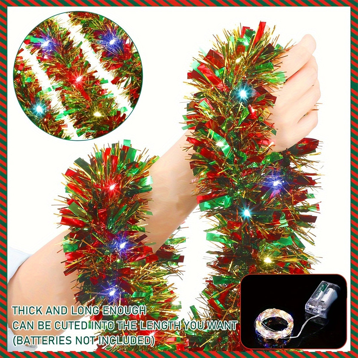 30LED Dingion Christmas Tinsel Garland with Lights for Xmas Party Indoor.