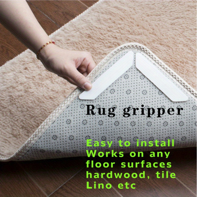 Set of 8 Reusable Rug Gripper Tape & Pads - Silicone Non-Slip Holders for Indoor Use, Ideal for Entryway and Porch, Securing Mats, Carpets and Tablecloths