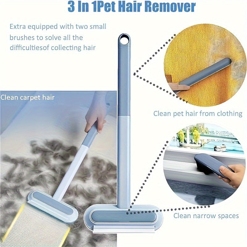 Dual-Action Pet Hair Remover Roller for Dogs, Wet & Dry Use, Detachable, Adhesive Lint Brush, Blue & Gray, Dog Hair Remover Tool