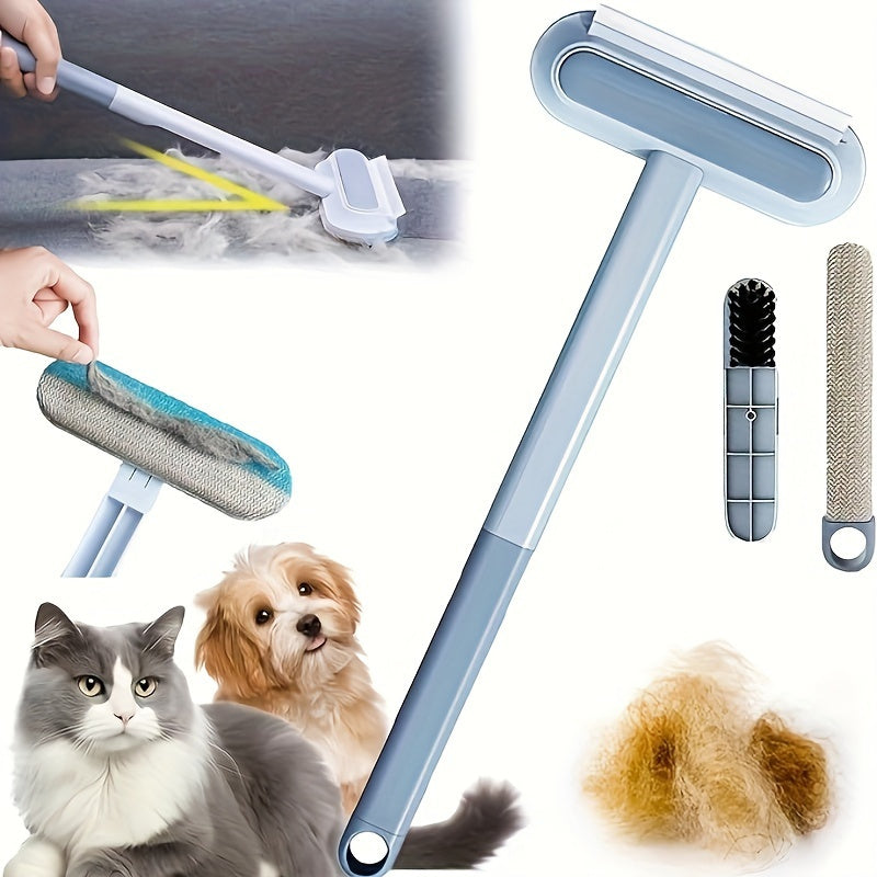 Dual-Action Pet Hair Remover Roller for Dogs, Wet & Dry Use, Detachable, Adhesive Lint Brush, Blue & Gray, Dog Hair Remover Tool