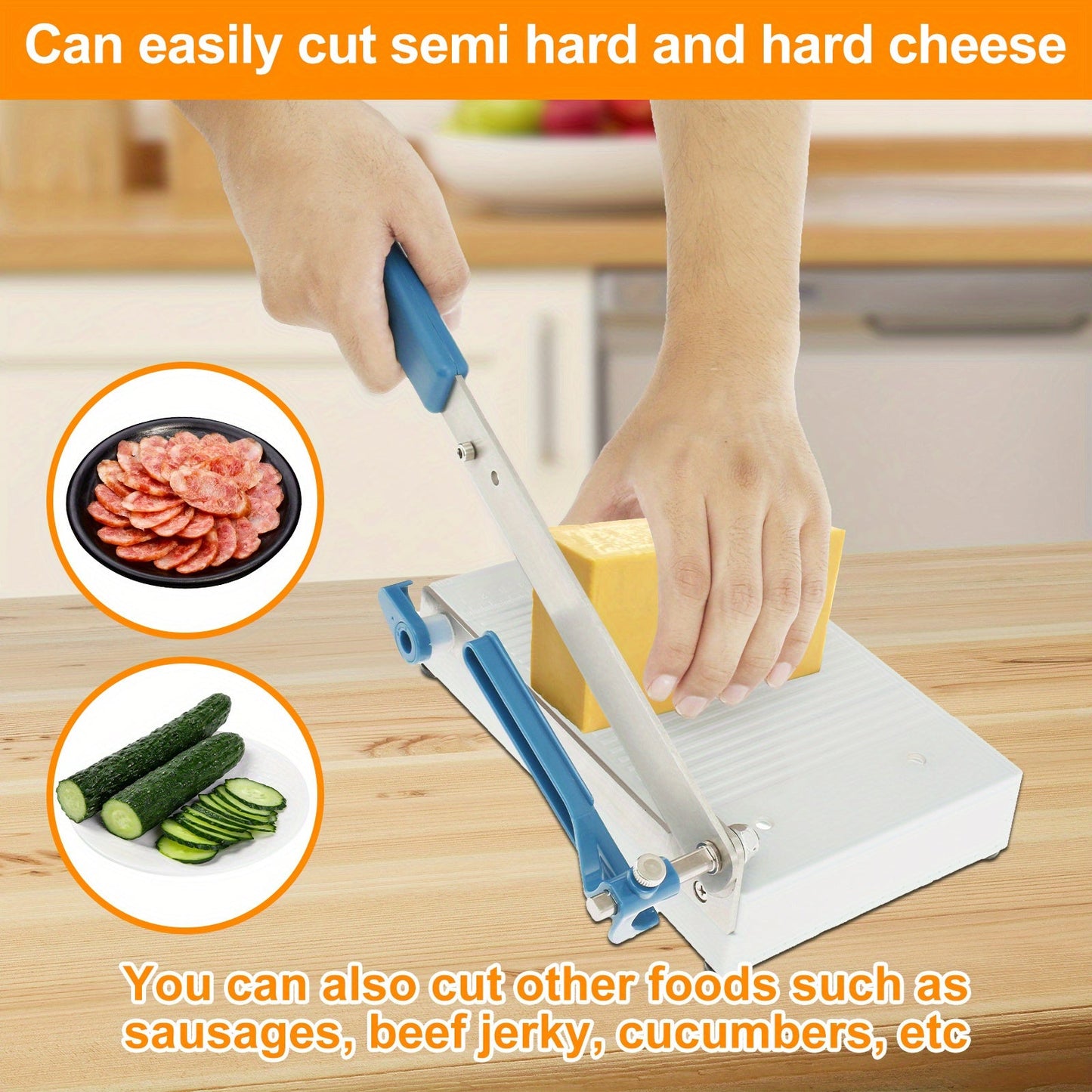 Stainless Steel Adjustable Cheese Slicer with Safety Lock - Features Non-Slip Grip for Effortless Cutting of Cheese, Butter, Sausage & More