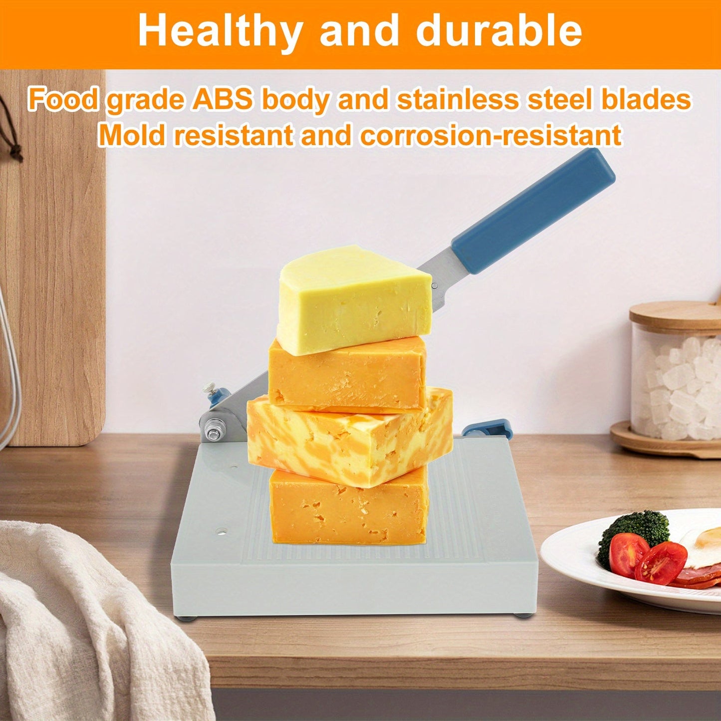 Stainless Steel Adjustable Cheese Slicer with Safety Lock - Features Non-Slip Grip for Effortless Cutting of Cheese, Butter, Sausage & More