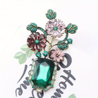 Chic Rhinestone Floral Brooch - Opulent Enamel Pin perfect for Dresses, Sweaters & Coats - Stylish Fashion Statement Piece