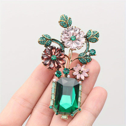 Chic Rhinestone Floral Brooch - Opulent Enamel Pin perfect for Dresses, Sweaters & Coats - Stylish Fashion Statement Piece